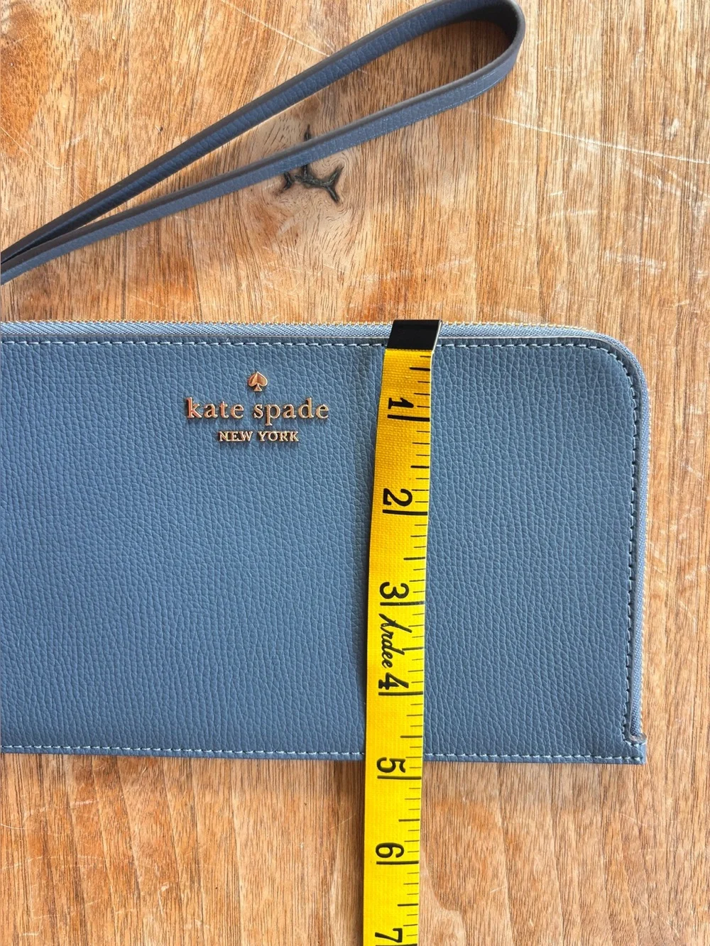 Kate Spade Lucy Refined Grain Leather Zip Wristlet Bluestone